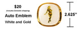 Auto Emblem - White on Gold Chrome